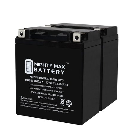 YB12A-A 12V 12AH Replacement Battery compatible with Kawasaki 400 KZ400-D 74-79 - 2PK -  MIGHTY MAX BATTERY, MAX4013588